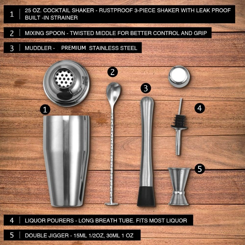 Kit de Coctelería de 5 Piezas  - Boston Shaker Set reseña y precio